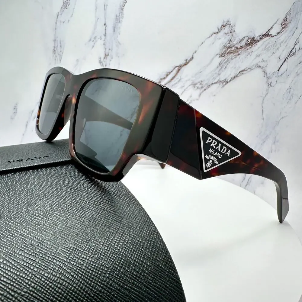 New PRADA Sunglasses Brown Root Tortoise Square Men's Plaque Logo - Picture 16 of 16